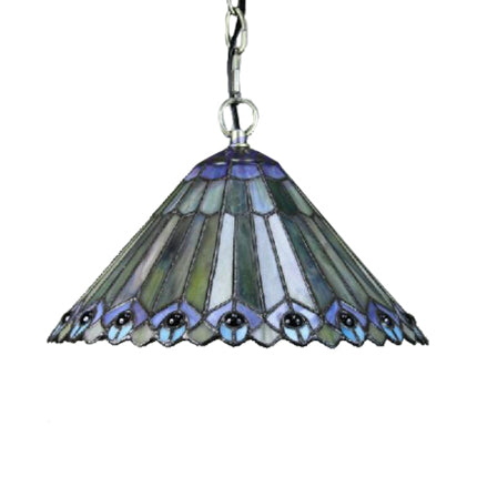 Tiffany Conical Suspension Lighting 1 Bulb Green Stained Art Glass Pendant Light Kit Clearhalo 'Ceiling Lights' 'Industrial' 'Middle Century Pendants' 'Pendant Lights' 'Pendants' 'Tiffany close to ceiling' 'Tiffany Pendants' 'Tiffany' Lighting' 100246