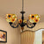 Colorful Bowl Chandelier Light with Flower/Rose/Sunflower/Yellow Flower Pattern Retro Style Stained Glass 3 Bulbs Inverted Chandelier in Brass Brass Yellow Flower Clearhalo 'Ceiling Lights' 'Chandeliers' 'Close To Ceiling Lights' 'Industrial' 'Middle Century Chandeliers' 'Tiffany Chandeliers' 'Tiffany close to ceiling' 'Tiffany' Lighting' 100265