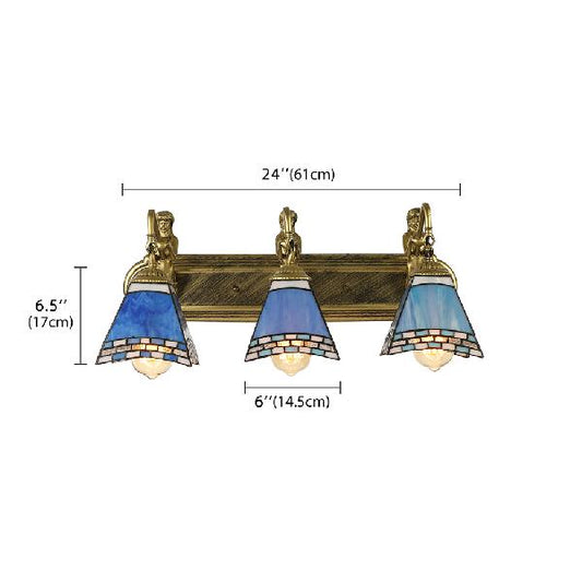 Mediterranean Trapezoid Wall Light Fixture 3 Heads Stained Glass Sconce Light for Living Room Clearhalo 'Industrial' 'Middle century wall lights' 'Tiffany wall lights' 'Tiffany' 'Wall Lamps & Sconces' 'Wall Lights' Lighting' 100299
