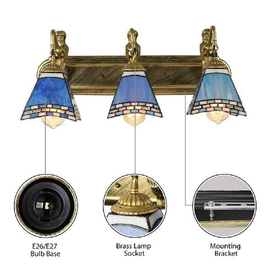 Mediterranean Trapezoid Wall Light Fixture 3 Heads Stained Glass Sconce Light for Living Room Clearhalo 'Industrial' 'Middle century wall lights' 'Tiffany wall lights' 'Tiffany' 'Wall Lamps & Sconces' 'Wall Lights' Lighting' 100300