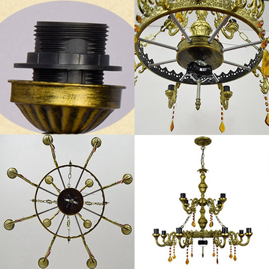 15 Lights Domed Hanging Lamp Victorian Stained Glass Crystal Chandelier Light in Brown for Living Room Clearhalo 'Ceiling Lights' 'Chandeliers' 'Industrial' 'Middle Century Chandeliers' 'Tiffany Chandeliers' 'Tiffany close to ceiling' 'Tiffany' Lighting' 100425