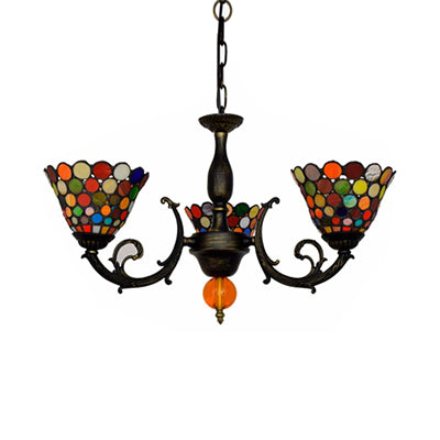 Colorful Bell Suspension Light Vintage Stained Glass 3 Lights Inverted Chandelier for Dining Room Clearhalo 'Ceiling Lights' 'Chandeliers' 'Close To Ceiling Lights' 'Industrial' 'Middle Century Chandeliers' 'Tiffany Chandeliers' 'Tiffany close to ceiling' 'Tiffany' Lighting' 100480