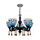 Domed Chandelier Light Retro Style Stained Glass 5 Lights Tulip Hanging Light with Crystal in Blue Clearhalo 'Ceiling Lights' 'Chandeliers' 'Industrial' 'Middle Century Chandeliers' 'Tiffany Chandeliers' 'Tiffany close to ceiling' 'Tiffany' Lighting' 100496