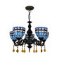 Domed Chandelier Light Retro Style Stained Glass 5 Lights Tulip Hanging Light with Crystal in Blue Clearhalo 'Ceiling Lights' 'Chandeliers' 'Industrial' 'Middle Century Chandeliers' 'Tiffany Chandeliers' 'Tiffany close to ceiling' 'Tiffany' Lighting' 100497