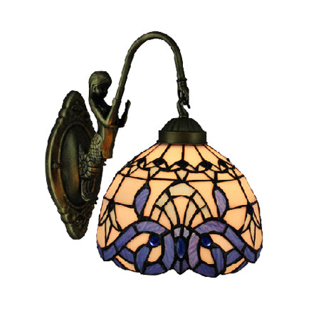Victorian Dome Wall Light Fixture Art Glass 1 Light Wall Sconce Light with Mermaid for Corridor in White-Purple Clearhalo 'Industrial' 'Middle century wall lights' 'Tiffany wall lights' 'Tiffany' 'Wall Lamps & Sconces' 'Wall Lights' Lighting' 100506