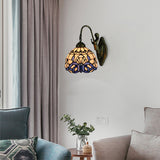 Victorian Dome Wall Light Fixture Art Glass 1 Light Wall Sconce Light with Mermaid for Corridor in White-Purple White-Purple Clearhalo 'Industrial' 'Middle century wall lights' 'Tiffany wall lights' 'Tiffany' 'Wall Lamps & Sconces' 'Wall Lights' Lighting' 100508