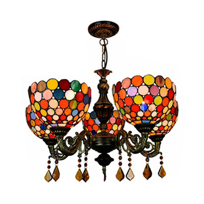 Retro Style Bowl Hanging Lamp Stained Glass 5 Heads Decorative Chandelier for Dining Room Clearhalo 'Ceiling Lights' 'Chandeliers' 'Industrial' 'Middle Century Chandeliers' 'Tiffany Chandeliers' 'Tiffany close to ceiling' 'Tiffany' Lighting' 100514