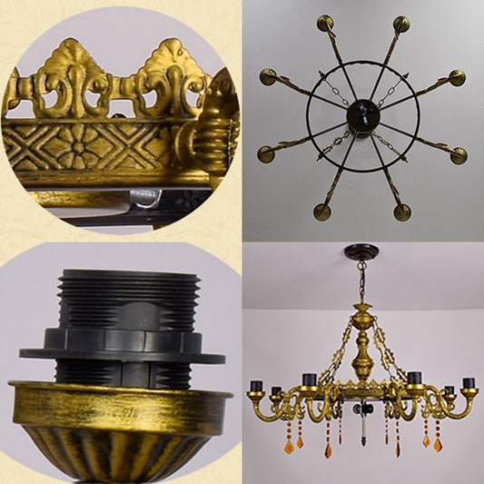 9 Lights Bowl Suspension Light Rustic Stained Glass Tulip Chandelier Light with Crystal in White for Bedroom Clearhalo 'Ceiling Lights' 'Chandeliers' 'Industrial' 'Middle Century Chandeliers' 'Tiffany Chandeliers' 'Tiffany close to ceiling' 'Tiffany' Lighting' 100530