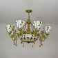 9 Lights Hanging Light Industrial Vintage Stained Glass Chandelier with Leaf Pattern in Beige Clearhalo 'Ceiling Lights' 'Chandeliers' 'Industrial' 'Middle Century Chandeliers' 'Tiffany Chandeliers' 'Tiffany close to ceiling' 'Tiffany' Lighting' 100532
