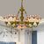 Country Bowl Hanging Pendant Stained Glass 7 Heads Tulip Chandelier in Brass Finish for Living Room White Clearhalo 'Ceiling Lights' 'Chandeliers' 'Close To Ceiling Lights' 'Industrial' 'Middle Century Chandeliers' 'Tiffany Chandeliers' 'Tiffany close to ceiling' 'Tiffany' Lighting' 100544