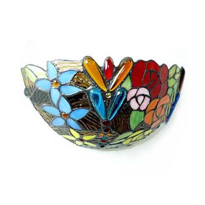 Stained Glass Floral Wall Lighting Rustic Tiffany 2 Lights Art Deco Wall Mount Light for Bedroom Clearhalo 'Industrial' 'Middle century wall lights' 'Tiffany wall lights' 'Tiffany' 'Wall Lamps & Sconces' 'Wall Lights' Lighting' 100637