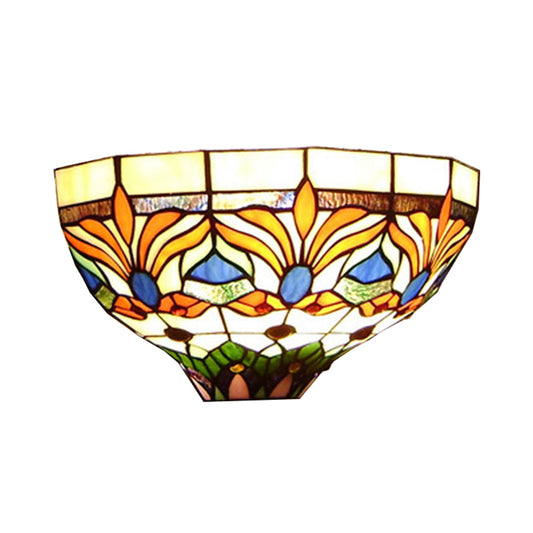Stained Glass Bowl Wall Lamp with Flower Design 1 Bulb Tiffany Wall Sconce Light for Corridor Clearhalo 'Industrial' 'Middle century wall lights' 'Tiffany wall lights' 'Tiffany' 'Wall Lamps & Sconces' 'Wall Lights' Lighting' 100684