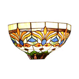 Stained Glass Bowl Wall Lamp with Flower Design 1 Bulb Tiffany Wall Sconce Light for Corridor Clearhalo 'Industrial' 'Middle century wall lights' 'Tiffany wall lights' 'Tiffany' 'Wall Lamps & Sconces' 'Wall Lights' Lighting' 100684