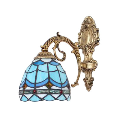 Mini Wall Mount Light Baroque Style Stained Glass 1 Light Wall Sconce with Curved Arm for Living Room Clearhalo 'Industrial' 'Middle century wall lights' 'Tiffany wall lights' 'Tiffany' 'Wall Lamps & Sconces' 'Wall Lights' Lighting' 100732