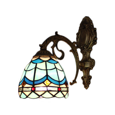 Mini Wall Mount Light Baroque Style Stained Glass 1 Light Wall Sconce with Curved Arm for Living Room Clearhalo 'Industrial' 'Middle century wall lights' 'Tiffany wall lights' 'Tiffany' 'Wall Lamps & Sconces' 'Wall Lights' Lighting' 100733