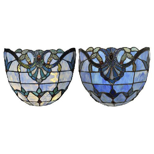 Stained Glass Bowl Wall Light Victorian Style 1 Light Sconce Light in Blue for Coffee Shop Clearhalo 'Industrial' 'Middle century wall lights' 'Tiffany wall lights' 'Tiffany' 'Wall Lamps & Sconces' 'Wall Lights' Lighting' 100748