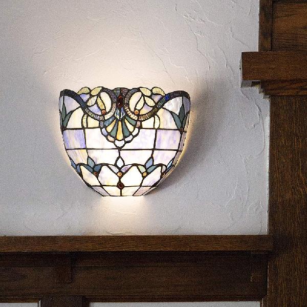 Stained Glass Bowl Wall Light Victorian Style 1 Light Sconce Light in Blue for Coffee Shop Blue Clearhalo 'Industrial' 'Middle century wall lights' 'Tiffany wall lights' 'Tiffany' 'Wall Lamps & Sconces' 'Wall Lights' Lighting' 100749
