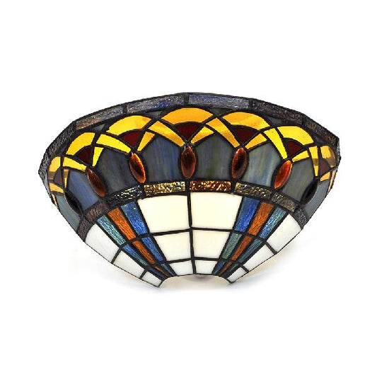 Tiffany Bowl Wall Mount Light Stained Glass 1 Light Wall Sconce with Jewelry Decoration Clearhalo 'Industrial' 'Middle century wall lights' 'Tiffany wall lights' 'Tiffany' 'Wall Lamps & Sconces' 'Wall Lights' Lighting' 100761