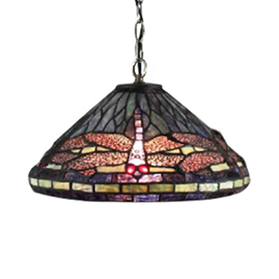 1 Head Dragonfly Hanging Lamp Tiffany-Style Black Stained Glass Pendant Light Kit for Living Room Clearhalo 'Ceiling Lights' 'Close To Ceiling Lights' 'Industrial' 'Middle Century Pendants' 'Pendant Lights' 'Pendants' 'Tiffany close to ceiling' 'Tiffany Pendants' 'Tiffany' Lighting' 100825