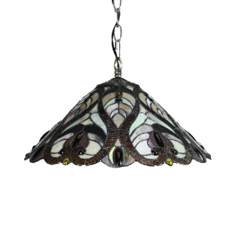 1 Light Cone Suspension Light Victorian Style Art Glass Hanging Ceiling Light in Brown and White Clearhalo 'Ceiling Lights' 'Chandeliers' 'Industrial' 'Middle Century Pendants' 'Pendant Lights' 'Pendants' 'Tiffany close to ceiling' 'Tiffany Pendants' 'Tiffany' Lighting' 100829
