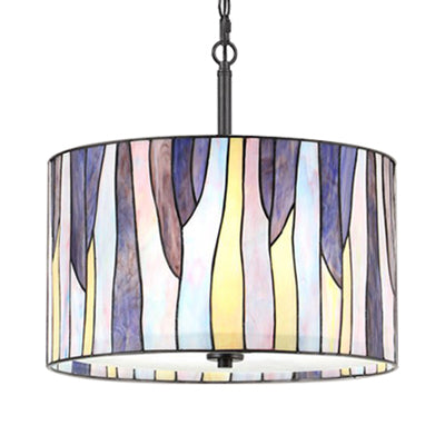 Purple 1 Light Pendant Ceiling Light Tiffany Style Stainless Glass Drum Hanging Lamp Kit for Living Room Clearhalo 'Ceiling Lights' 'Industrial' 'Middle Century Pendants' 'Pendant Lights' 'Pendants' 'Tiffany close to ceiling' 'Tiffany Pendants' 'Tiffany' Lighting' 100852