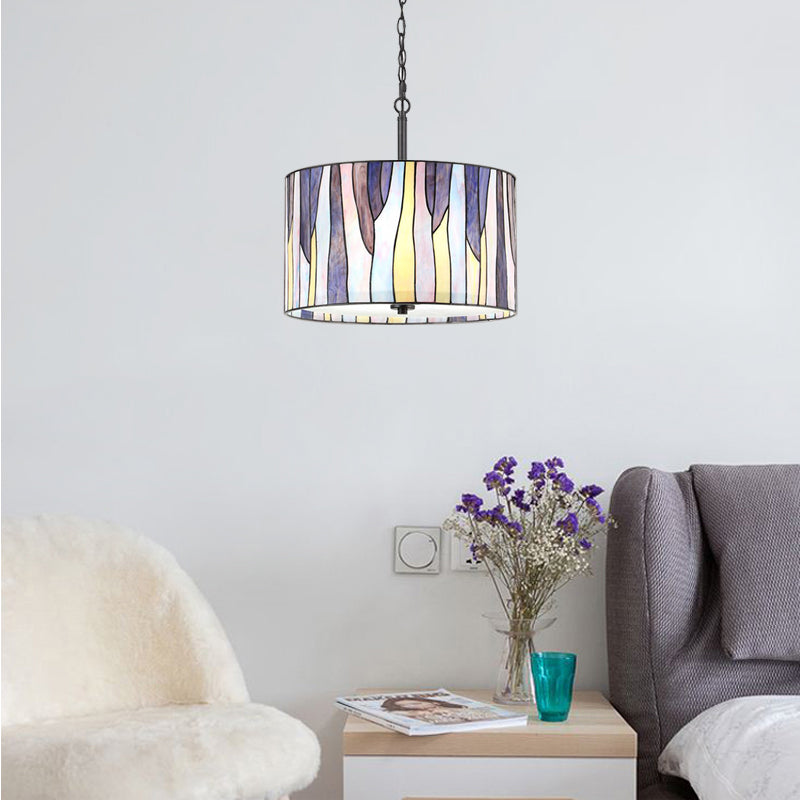 Purple 1 Light Pendant Ceiling Light Tiffany Style Stainless Glass Drum Hanging Lamp Kit for Living Room Purple Clearhalo 'Ceiling Lights' 'Industrial' 'Middle Century Pendants' 'Pendant Lights' 'Pendants' 'Tiffany close to ceiling' 'Tiffany Pendants' 'Tiffany' Lighting' 100854