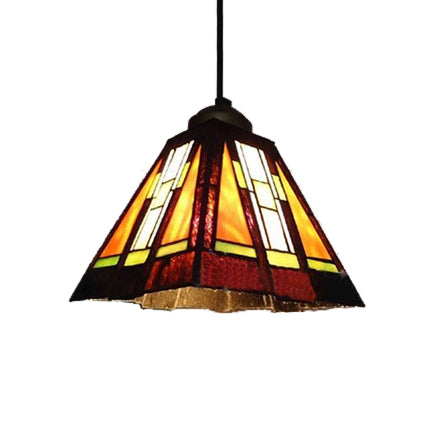 Single Head Trapezoid Hanging Pendant Tiffany Black and Brown Hand Rolled Art Glass Ceiling Light Clearhalo 'Ceiling Lights' 'Industrial' 'Middle Century Pendants' 'Pendant Lights' 'Pendants' 'Tiffany close to ceiling' 'Tiffany Pendants' 'Tiffany' Lighting' 100863