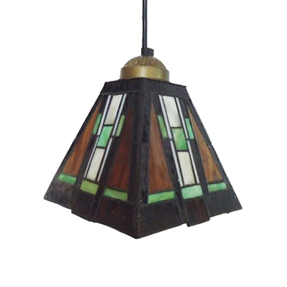 Single Head Trapezoid Hanging Pendant Tiffany Black and Brown Hand Rolled Art Glass Ceiling Light Clearhalo 'Ceiling Lights' 'Industrial' 'Middle Century Pendants' 'Pendant Lights' 'Pendants' 'Tiffany close to ceiling' 'Tiffany Pendants' 'Tiffany' Lighting' 100864