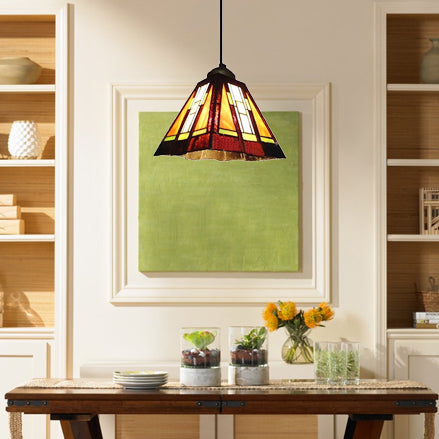 Single Head Trapezoid Hanging Pendant Tiffany Black and Brown Hand Rolled Art Glass Ceiling Light Black-Brown Clearhalo 'Ceiling Lights' 'Industrial' 'Middle Century Pendants' 'Pendant Lights' 'Pendants' 'Tiffany close to ceiling' 'Tiffany Pendants' 'Tiffany' Lighting' 100865