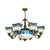 Industrial Vintage Geometric Hanging Pendant Stained Glass 9 Lights Suspension Light for Living Room Blue-White Clearhalo 'Ceiling Lights' 'Chandeliers' 'Industrial' 'Middle Century Chandeliers' 'Tiffany Chandeliers' 'Tiffany close to ceiling' 'Tiffany' Lighting' 100875