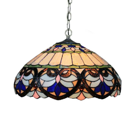 Purplish Blue Bowl Shade Pendant Light Tiffany Stained Glass 2 Lights Ceiling Fixture with Flower Pattern Clearhalo 'Ceiling Lights' 'Industrial' 'Middle Century Pendants' 'Pendant Lights' 'Pendants' 'Tiffany close to ceiling' 'Tiffany Pendants' 'Tiffany' Lighting' 100904