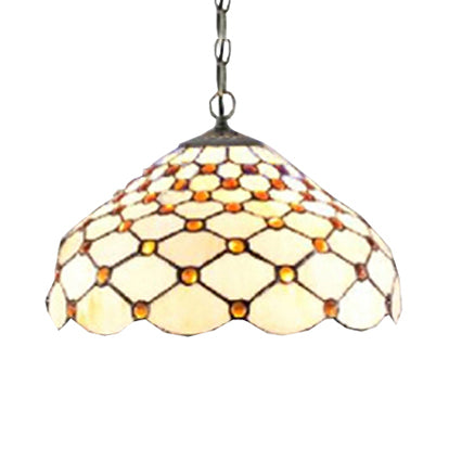 White Single Bulb Pendant Light Tiffany Multicolored Stained Glass Dome Hanging Lamp for Living Room Clearhalo 'Ceiling Lights' 'Industrial' 'Middle Century Pendants' 'Pendant Lights' 'Pendants' 'Tiffany close to ceiling' 'Tiffany Pendants' 'Tiffany' Lighting' 100944