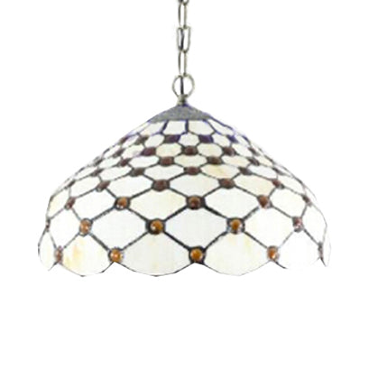 White Single Bulb Pendant Light Tiffany Multicolored Stained Glass Dome Hanging Lamp for Living Room Clearhalo 'Ceiling Lights' 'Industrial' 'Middle Century Pendants' 'Pendant Lights' 'Pendants' 'Tiffany close to ceiling' 'Tiffany Pendants' 'Tiffany' Lighting' 100945