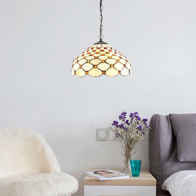 White Single Bulb Pendant Light Tiffany Multicolored Stained Glass Dome Hanging Lamp for Living Room White Clearhalo 'Ceiling Lights' 'Industrial' 'Middle Century Pendants' 'Pendant Lights' 'Pendants' 'Tiffany close to ceiling' 'Tiffany Pendants' 'Tiffany' Lighting' 100946