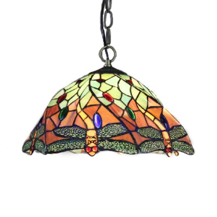 Flared Hanging Light 1 Head Orange Stained Art Glass Tiffany-Style Suspended Lighting Fixture Clearhalo 'Ceiling Lights' 'Chandeliers' 'Industrial' 'Middle Century Pendants' 'Pendant Lights' 'Pendants' 'Tiffany close to ceiling' 'Tiffany Pendants' 'Tiffany' Lighting' 100959