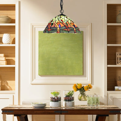 Flared Hanging Light 1 Head Orange Stained Art Glass Tiffany-Style Suspended Lighting Fixture Orange Clearhalo 'Ceiling Lights' 'Chandeliers' 'Industrial' 'Middle Century Pendants' 'Pendant Lights' 'Pendants' 'Tiffany close to ceiling' 'Tiffany Pendants' 'Tiffany' Lighting' 100961