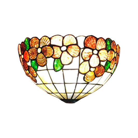 Shell Flower Wall Sconce Light with Bowl Shade Lodge Style Wall Lighting for Living Room Clearhalo 'Industrial' 'Middle century wall lights' 'Tiffany wall lights' 'Tiffany' 'Wall Lamps & Sconces' 'Wall Lights' Lighting' 100965