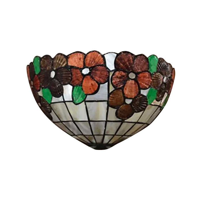 Shell Flower Wall Sconce Light with Bowl Shade Lodge Style Wall Lighting for Living Room Clearhalo 'Industrial' 'Middle century wall lights' 'Tiffany wall lights' 'Tiffany' 'Wall Lamps & Sconces' 'Wall Lights' Lighting' 100966