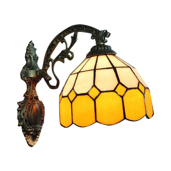 1 Light Mini Wall Mount Light with Curved Arm Yellow Glass Shade Bedroom Wall Lighting Clearhalo 'Industrial' 'Middle century wall lights' 'Tiffany wall lights' 'Tiffany' 'Wall Lamps & Sconces' 'Wall Lights' Lighting' 101103
