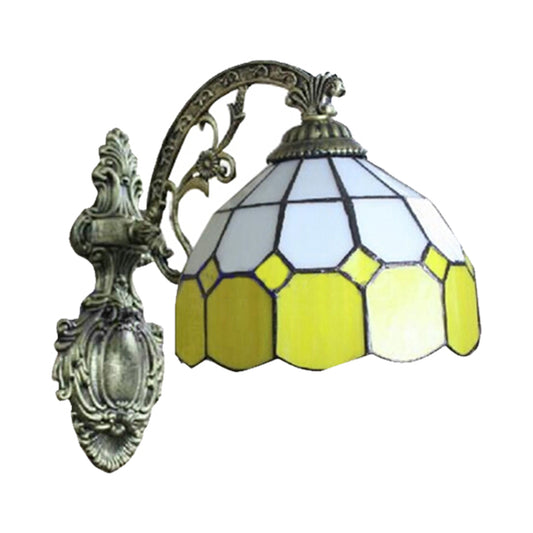 1 Light Mini Wall Mount Light with Curved Arm Yellow Glass Shade Bedroom Wall Lighting Clearhalo 'Industrial' 'Middle century wall lights' 'Tiffany wall lights' 'Tiffany' 'Wall Lamps & Sconces' 'Wall Lights' Lighting' 101104