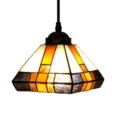 Geometric Stained Glass Ceiling Lamp Tiffany Single Light Brown Pendant Lighting Fixture for Dining Room Clearhalo 'Ceiling Lights' 'Industrial' 'Middle Century Pendants' 'Pendant Lights' 'Pendants' 'Tiffany close to ceiling' 'Tiffany Pendants' 'Tiffany' Lighting' 101189