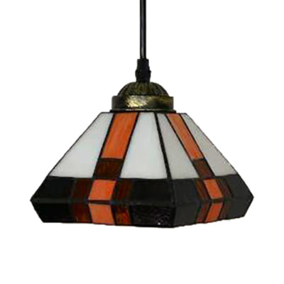 Geometric Stained Glass Ceiling Lamp Tiffany Single Light Brown Pendant Lighting Fixture for Dining Room Clearhalo 'Ceiling Lights' 'Industrial' 'Middle Century Pendants' 'Pendant Lights' 'Pendants' 'Tiffany close to ceiling' 'Tiffany Pendants' 'Tiffany' Lighting' 101190