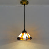 Geometric Stained Glass Ceiling Lamp Tiffany Single Light Brown Pendant Lighting Fixture for Dining Room Clearhalo 'Ceiling Lights' 'Industrial' 'Middle Century Pendants' 'Pendant Lights' 'Pendants' 'Tiffany close to ceiling' 'Tiffany Pendants' 'Tiffany' Lighting' 101191