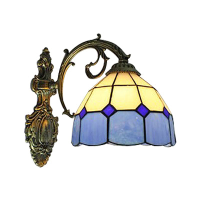 Dome Shade Wall Mount Fixture Tiffany Stained Glass 1 Light Wall Fixture Light for Stairway Clearhalo 'Industrial' 'Middle century wall lights' 'Tiffany wall lights' 'Tiffany' 'Wall Lamps & Sconces' 'Wall Lights' Lighting' 101197