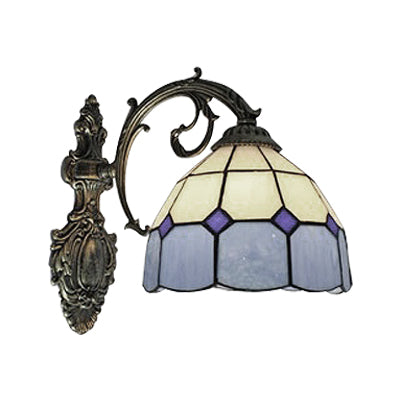 Dome Shade Wall Mount Fixture Tiffany Stained Glass 1 Light Wall Fixture Light for Stairway Clearhalo 'Industrial' 'Middle century wall lights' 'Tiffany wall lights' 'Tiffany' 'Wall Lamps & Sconces' 'Wall Lights' Lighting' 101198