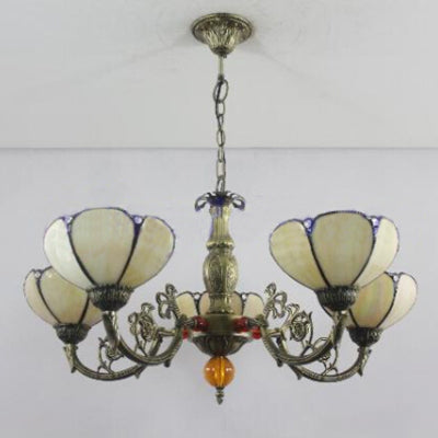 5 Lights Bowl Chandelier Light Fixture Country Stained Glass Pendant Chandelier for Living Room Clearhalo 'Ceiling Lights' 'Chandeliers' 'Industrial' 'Middle Century Chandeliers' 'Tiffany Chandeliers' 'Tiffany close to ceiling' 'Tiffany' Lighting' 101273