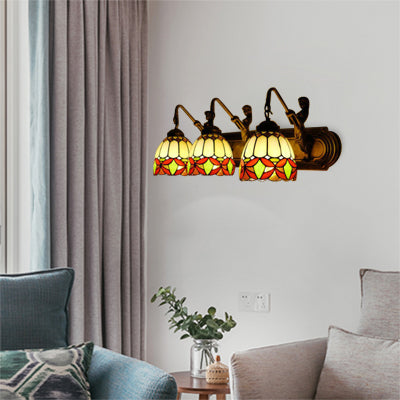 Bowl Living Room Wall Mounted Light Frosted Glass 3 Lights Tiffany Sconce Light Fixture in Beige Beige Clearhalo 'Industrial' 'Middle century wall lights' 'Tiffany wall lights' 'Tiffany' 'Wall Lamps & Sconces' 'Wall Lights' Lighting' 101581