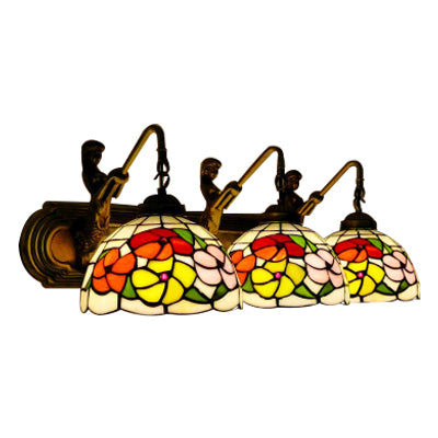 Stained Glass Bowl Sconce Light Fixture Victorian 3 Heads Brass Wall Mounted Light for Living Room Clearhalo 'Industrial' 'Middle century wall lights' 'Tiffany wall lights' 'Tiffany' 'Wall Lamps & Sconces' 'Wall Lights' Lighting' 101599