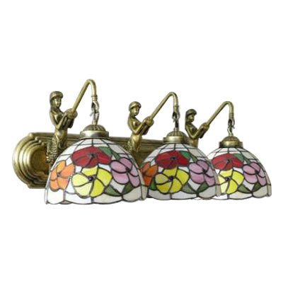 Stained Glass Bowl Sconce Light Fixture Victorian 3 Heads Brass Wall Mounted Light for Living Room Clearhalo 'Industrial' 'Middle century wall lights' 'Tiffany wall lights' 'Tiffany' 'Wall Lamps & Sconces' 'Wall Lights' Lighting' 101600