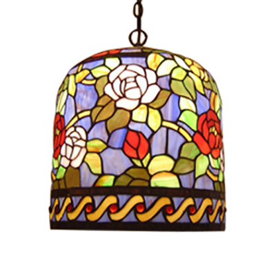 Purple-Red Stained Glass Bell Ceiling Lamp Tiffany 1 Head Pendant Hanging Light Clearhalo 'Ceiling Lights' 'Industrial' 'Middle Century Pendants' 'Pendant Lights' 'Pendants' 'Tiffany close to ceiling' 'Tiffany Pendants' 'Tiffany' Lighting' 101707